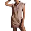 imageCHARTOU Women Plain Half Zip Sweatshirt Dress Sleeveless Hoodie Mini Dress Summer Casual V Neck Tunic Dress PocketDark Pink
