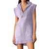 imageCHARTOU Women Plain Half Zip Sweatshirt Dress Sleeveless Hoodie Mini Dress Summer Casual V Neck Tunic Dress PocketLight Purple