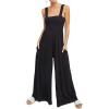 imageCHARTOU Womens Comfy Sleeveless Ruched Smock High Waist WideLeg Palazzo Pants JumpsuitBlack