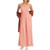 imageCHARTOU Womens Comfy Sleeveless Ruched Smock High Waist WideLeg Palazzo Pants JumpsuitPink