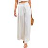 imageCHARTOU Womens Summer Elastic Waist Ruffle Wide Leg Pants Beach Palazzo Flowy Pants with DrawstringWhite