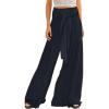 imageCHARTOU Womens Tie Knot High Waist Wide Leg Lounge Pants Tiered Beach Flowy Flare Pants PalazzoNavy