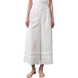 imageCHARTOU Women Flowy Wide Leg Palazzo Carpi Pants with Pockets Lightweight Crop PantsWhite