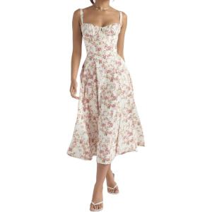 imageCHARTOU Womens Spaghetti Strap Midi Dress Sleeveless Square Neck Dress Floral Split Cottagecore DressPink Floral