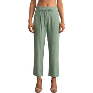 imageCHARTOU Womens Spring Drawstring Waist Loose Fit Cotton Straight Leg Palazzo Beach PantsGreen