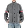 imageCHARTOU Mens Stand Collar Cardigan Fall Winter Thick Button Down Sweater Rib Knit Jacket with PocketsGrey