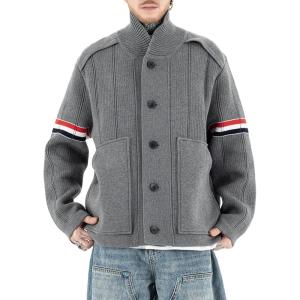 imageCHARTOU Mens Stand Collar Cardigan Fall Winter Thick Button Down Sweater Rib Knit Jacket with PocketsGrey