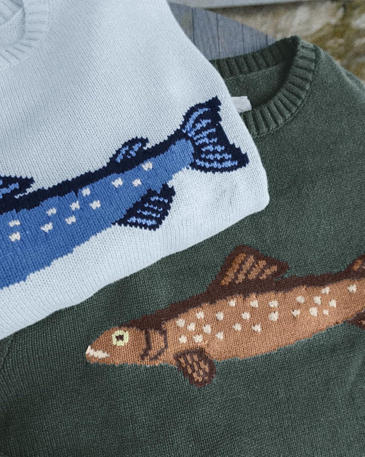 imageCHARTOU Women Fashion Crew Neck Rib Knit Crucian Carp Graphic Oversized Y2k Pullover Sweater JumperLight Blue