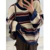imageCHARTOU Women Color Block Sweater Preppy Style Chunky Knit Striped Pullover SweaterBlue