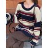 imageCHARTOU Women Color Block Sweater Preppy Style Chunky Knit Striped Pullover SweaterBlue