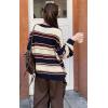 imageCHARTOU Women Color Block Sweater Preppy Style Chunky Knit Striped Pullover SweaterBlue