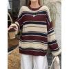 imageCHARTOU Women Color Block Sweater Preppy Style Chunky Knit Striped Pullover SweaterCoffee