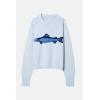 imageCHARTOU Women Fashion Crew Neck Rib Knit Crucian Carp Graphic Oversized Y2k Pullover Sweater JumperLight Blue