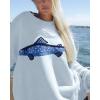imageCHARTOU Women Fashion Crew Neck Rib Knit Crucian Carp Graphic Oversized Y2k Pullover Sweater JumperLight Blue
