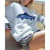 imageCHARTOU Women Fashion Crew Neck Rib Knit Crucian Carp Graphic Oversized Y2k Pullover Sweater JumperLight Blue