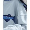 imageCHARTOU Women Fashion Crew Neck Rib Knit Crucian Carp Graphic Oversized Y2k Pullover Sweater JumperLight Blue