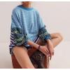 imageCHARTOU Women Floral Boho Stripes Patchwork Pullover Sweatshirt Oversized Long Sleeve Lightweight Sweatshirt TopBlue