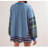 imageCHARTOU Women Floral Boho Stripes Patchwork Pullover Sweatshirt Oversized Long Sleeve Lightweight Sweatshirt TopBlue