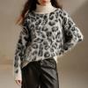 imageCHARTOU Women Fuzzy Leopard Knit Pullover Sweater Fall Winter Oversized Turtleneck Long Sleeve Jumper TopsWhite