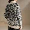 imageCHARTOU Women Fuzzy Leopard Knit Pullover Sweater Fall Winter Oversized Turtleneck Long Sleeve Jumper TopsWhite