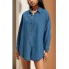 imageCHARTOU Women Oversized Denim Shirt Button Down Blouse Boyfriend Casual Loose Fit Jean TopsBlue