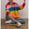 imageCHARTOU Women Rainbow Sweater Oversized Striped Color Block Open Front Cardigan Sweater TopsRainbow
