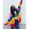 imageCHARTOU Women Rainbow Sweater Oversized Striped Color Block Open Front Cardigan Sweater TopsRainbow