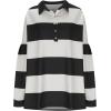 imageCHARTOU Women Spring Fall Stripes Pullover Sweatshirt Polo Collar Long Sleeve Oversized Pullover Shirt TopsBlack