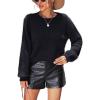 imageCHARTOU Womens 2023 Trendy Sexy Back Cut Out Lace Applique Fluffy Knit Pullover Sweater TopsBlack