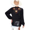 imageCHARTOU Womens 2023 Trendy Sexy Back Cut Out Lace Applique Fluffy Knit Pullover Sweater TopsBlack