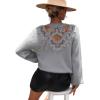 imageCHARTOU Womens 2023 Trendy Sexy Back Cut Out Lace Applique Fluffy Knit Pullover Sweater TopsGrey