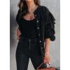 imageCHARTOU Womens Vintage Ruffle Lantern Sleeve Shacket Beaded Denim Blouse Shirt JacketBlack