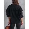 imageCHARTOU Womens Vintage Ruffle Lantern Sleeve Shacket Beaded Denim Blouse Shirt JacketBlack