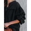 imageCHARTOU Womens Vintage Ruffle Lantern Sleeve Shacket Beaded Denim Blouse Shirt JacketBlack