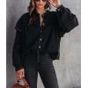 imageCHARTOU Womens Vintage Ruffle Lantern Sleeve Shacket Beaded Denim Blouse Shirt JacketBlack