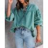 imageCHARTOU Womens Vintage Ruffle Lantern Sleeve Shacket Beaded Denim Blouse Shirt JacketGreen
