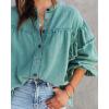 imageCHARTOU Womens Vintage Ruffle Lantern Sleeve Shacket Beaded Denim Blouse Shirt JacketGreen