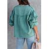 imageCHARTOU Womens Vintage Ruffle Lantern Sleeve Shacket Beaded Denim Blouse Shirt JacketGreen