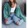 imageCHARTOU Womens Vintage Ruffle Lantern Sleeve Shacket Beaded Denim Blouse Shirt JacketGreen