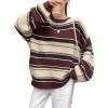 imageCHARTOU Women Color Block Sweater Preppy Style Chunky Knit Striped Pullover SweaterCoffee