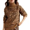 imageCHARTOU Women Fuzzy Leopard Knit Pullover Sweater Fall Winter Oversized Turtleneck Long Sleeve Jumper TopsBrown
