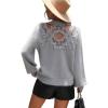 imageCHARTOU Womens 2023 Trendy Sexy Back Cut Out Lace Applique Fluffy Knit Pullover Sweater TopsGrey