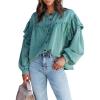 imageCHARTOU Womens Vintage Ruffle Lantern Sleeve Shacket Beaded Denim Blouse Shirt JacketGreen