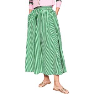 imageCHARTOU Women Casual Stripe Skirt Back Elastic Waist Long Flowy A Line Skirt with PocketsGreen