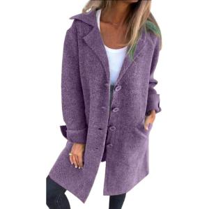 imageCHARTOU Women Long Cardigan Notched Collar Button Down Loose Fit Knit Blazer Sweater JacketPurple