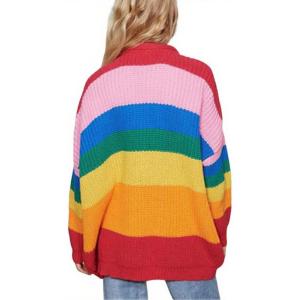 imageCHARTOU Women Rainbow Sweater Oversized Striped Color Block Open Front Cardigan Sweater TopsRainbow