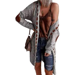 imageCHARTOU Womens Casual Cable Knit Hooded Long Open Front Cardigan Sweater Jacket OutwearGrey