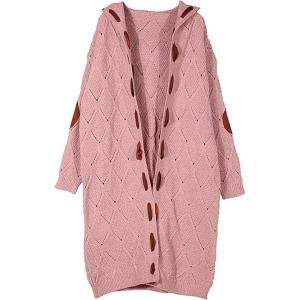 imageCHARTOU Womens Casual Cable Knit Hooded Long Open Front Cardigan Sweater Jacket OutwearPink