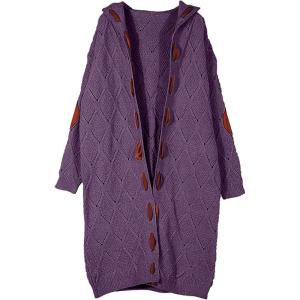 imageCHARTOU Womens Casual Cable Knit Hooded Long Open Front Cardigan Sweater Jacket OutwearPurple