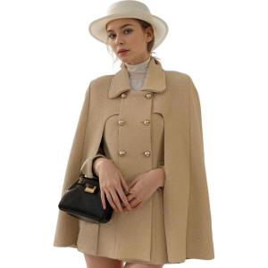 imageCHARTOU Womens Elegant Poncho DoubleBreast Slit Sleeve Flowy Wool Blend Cape Cloak CoatKhaki